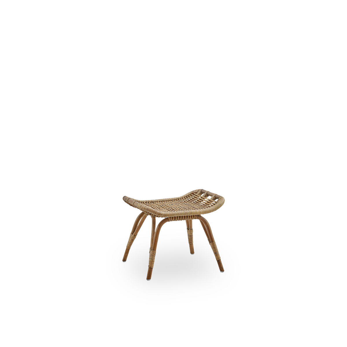 Side view of Monet footstool in Antique brown color handcrafted from high-quality Indonesian rattan.