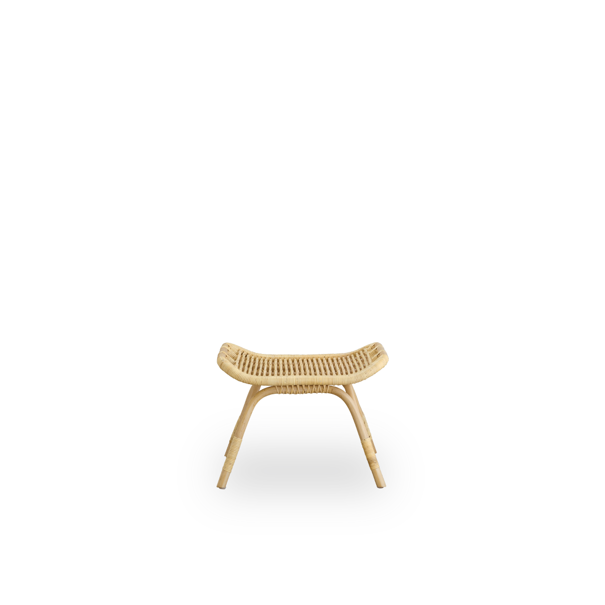 Front view of the Monet footstool in natural rattan handcrafted from high-quality Indonesian rattan.