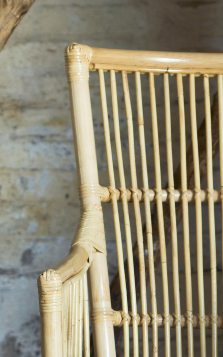 This is a close-up image of Davinci Dining Chair in natural rattan.
