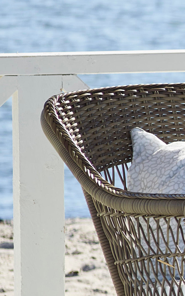 This is a close-up image of Charlot Exterior Chair in antique Grey ArtFibre Aluminium.