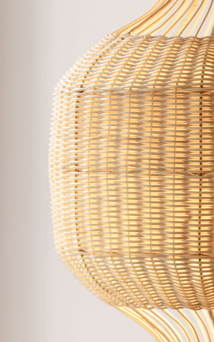 This is a close-up image of Hikari Lampshade in natural core weave iron frame.