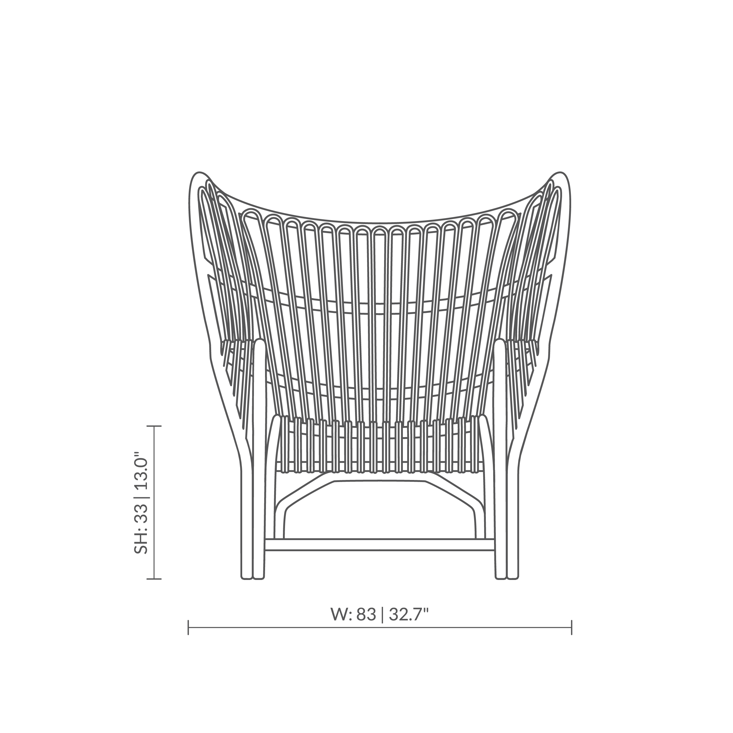 This is a dimensions diagram of VB-17 - Teddy Lounge Chair. Technical drawing showing product measurements.