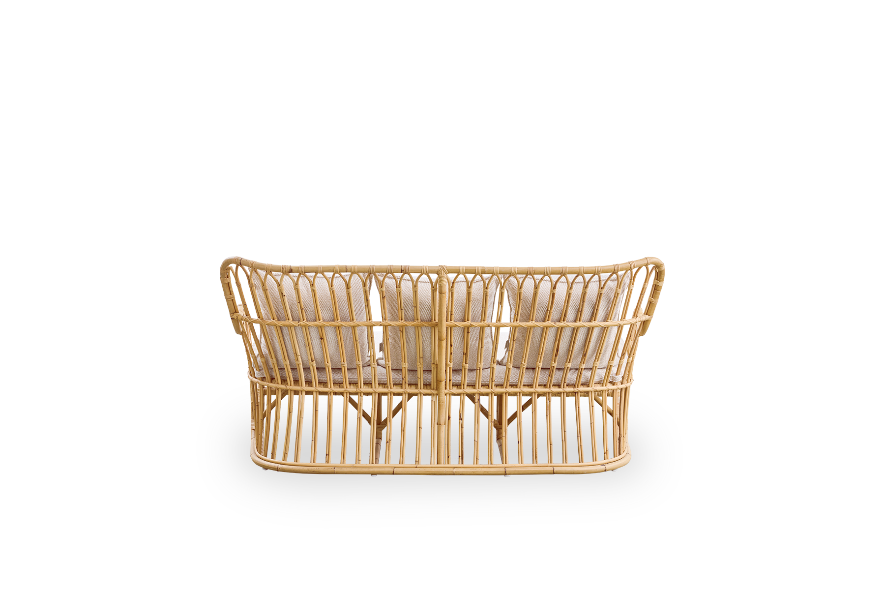 Plain back view of Tulip wicker sofa designed by Tove Kindt-Larsen, with soft organic lines. Handcrafted from high-quality Indonesian rattan.