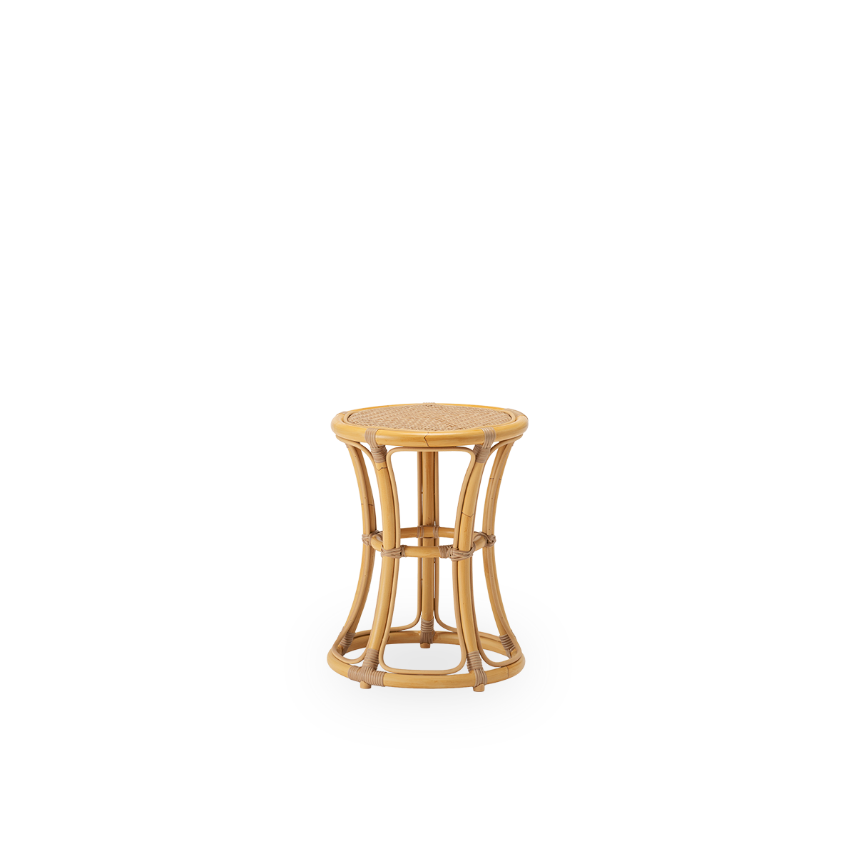 Side view of the Bella exterior stool, in natural aluminium and ArtFibre. Designed by Rasmus Andreasen, fourth generation of the Sika-Design family, it works equally well as extra seating, side table or plant stand.