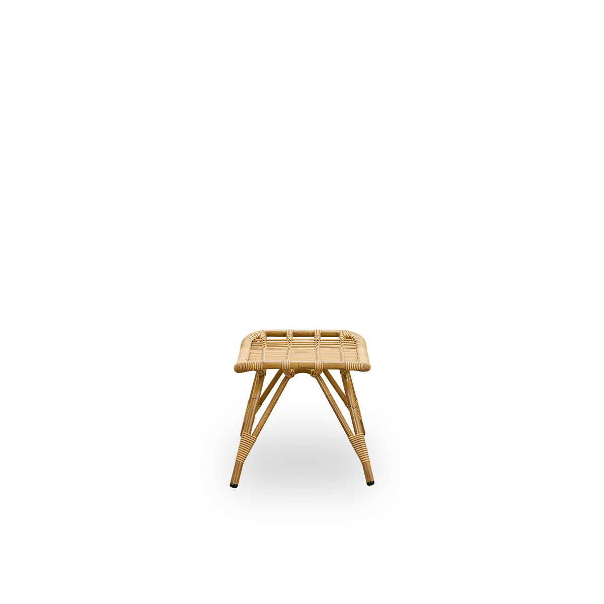 Plain side view of Monet outdoor footstool in Antique brown color. Aluminium frame in rattan look with ArtFibre windings.