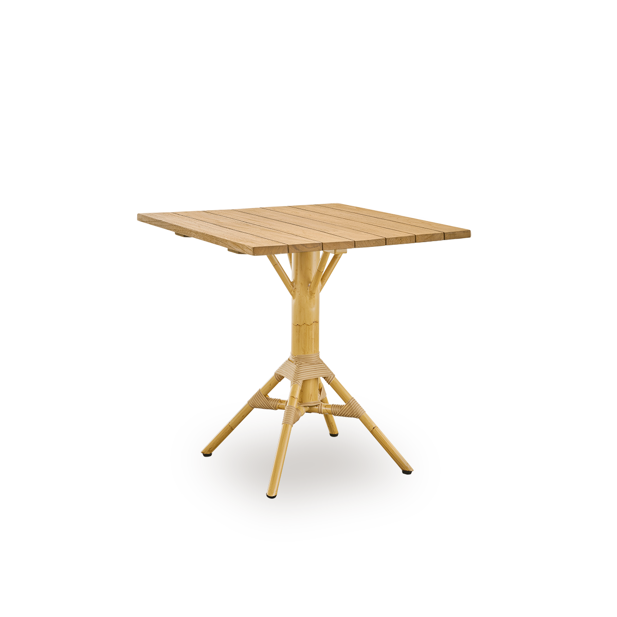 This is a close-up image of Nicole Café Table Teak 70x70 cm in natural aluminium ArtFibre. Teak tabletop edge with warm wood grain detail.