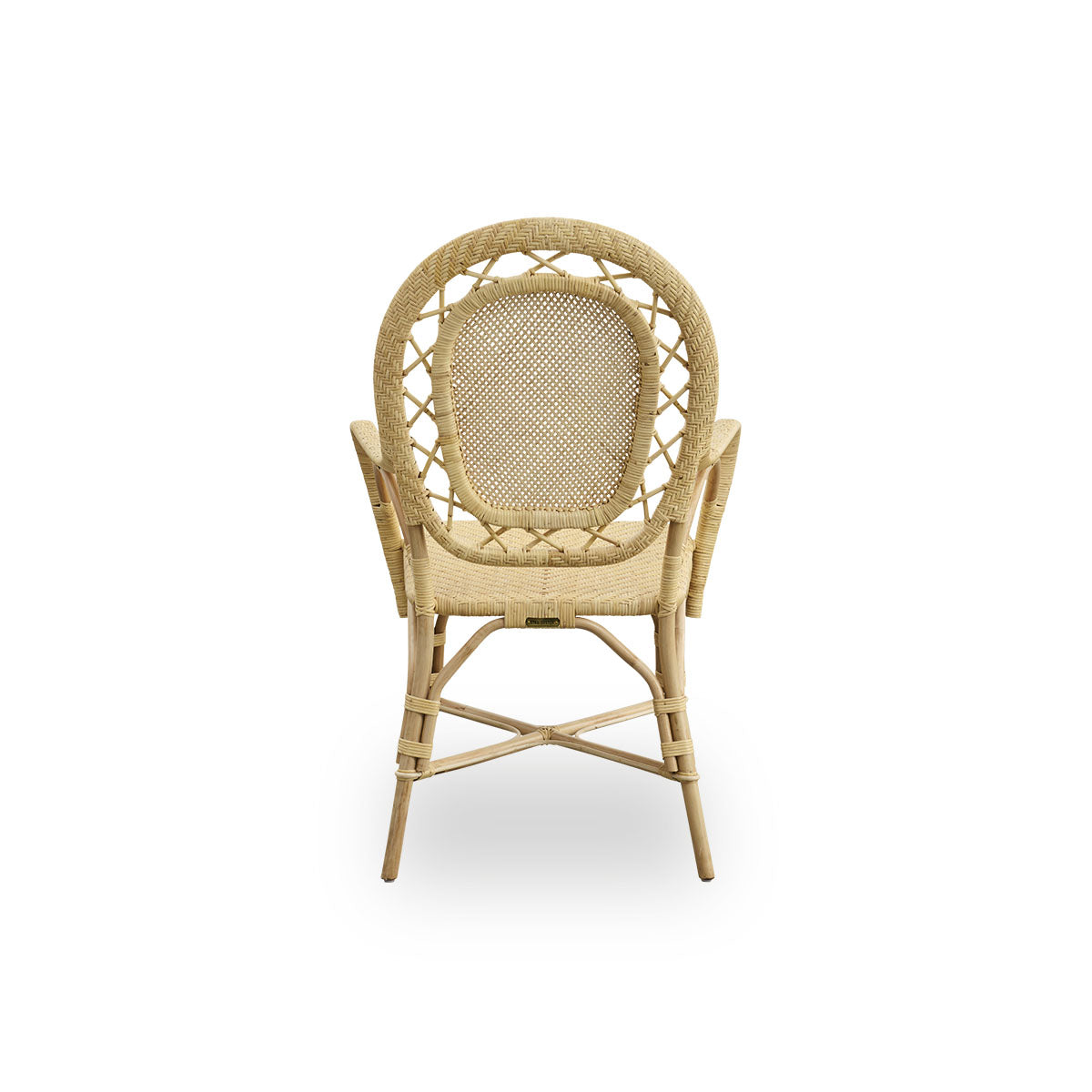 Plain back view of Romantica dining chair in Natural color. Elegant, romantic wicker dining chair with round backrest and fully woven seat in charming Danish design. Handcrafted from high-quality Indonesian rattan.