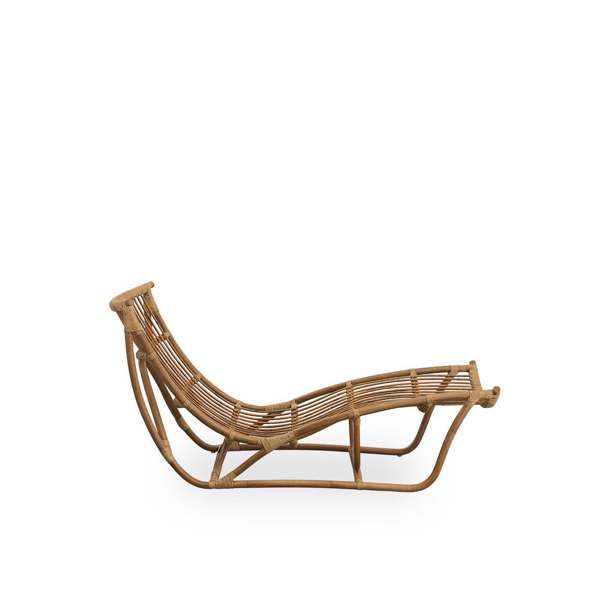 Plain side view of Michelangelo daybed in Antique brown rattan color. Handcrafted from high-quality Indonesian rattan.