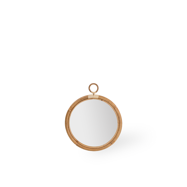 Round Ella rattan mirror size Medium, measuring 45 cm i diameter. Handcrafted from high-quality Indonesian rattan.