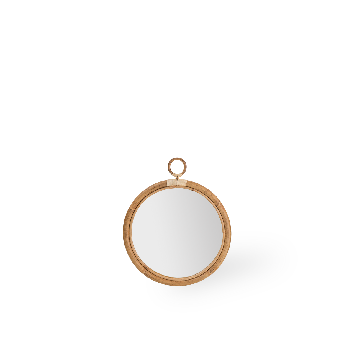 Round Ella rattan mirror size Medium, measuring 45 cm i diameter. Handcrafted from high-quality Indonesian rattan.