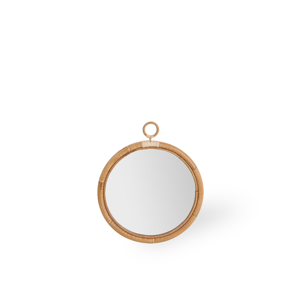 Round Ella rattan mirror size Large, measuring 50 cm i diameter. Handcrafted from high-quality Indonesian rattan.