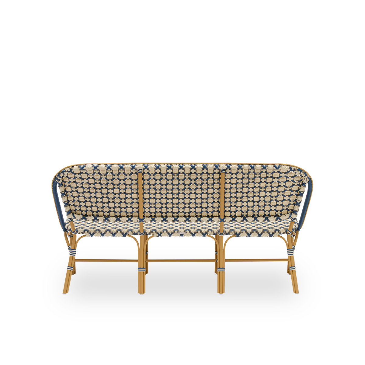 This is a close-up image of Sofie in almond aluminium frame starweave ivory navy blue cappuccino artfibre.