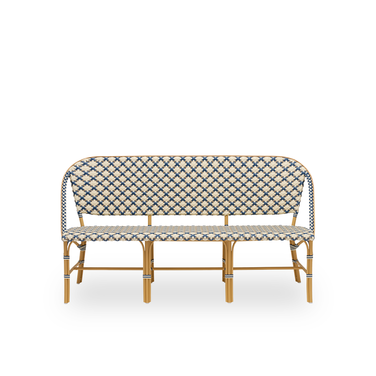 This is a close-up image of Sofie in almond aluminium frame starweave ivory navy blue cappuccino artfibre.