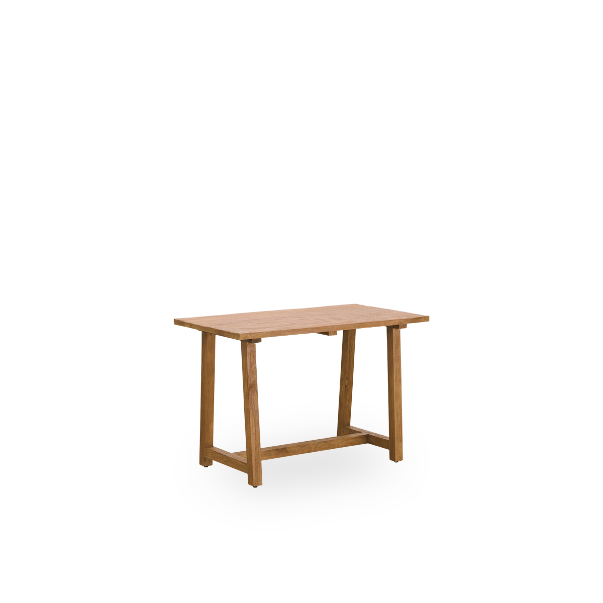 Side view of Lucas indoor teak desk in elegant, patinated teak for a rustic look in natural chestnut color.