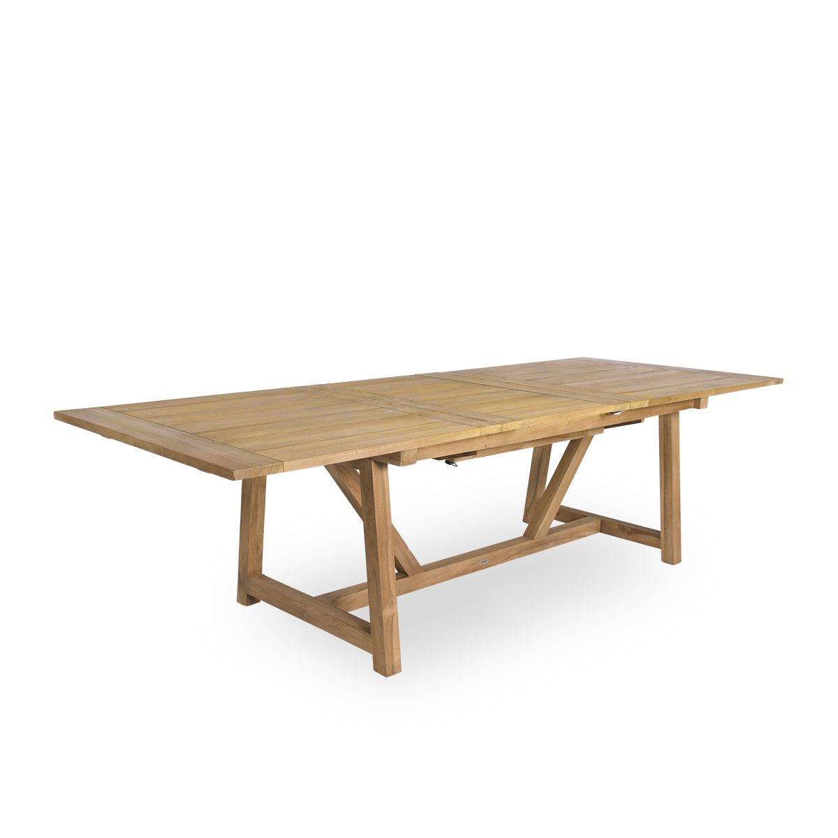 This is a close-up image of George Exterior Extendable Table 200(280) in outdoor Teak.