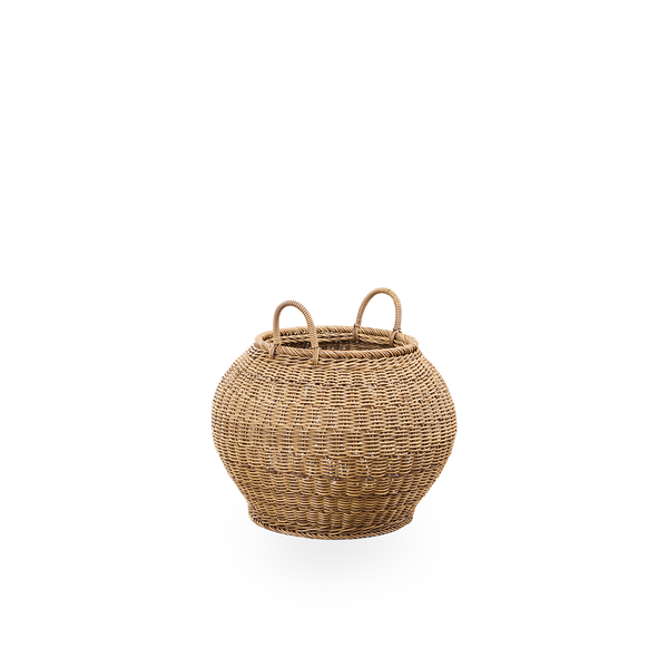 Smilla outdoor basket with handles in Chestnut color, handwoven from 70% recycled and 30% new ArtFibre. Big outdoor basket height 57 cm.