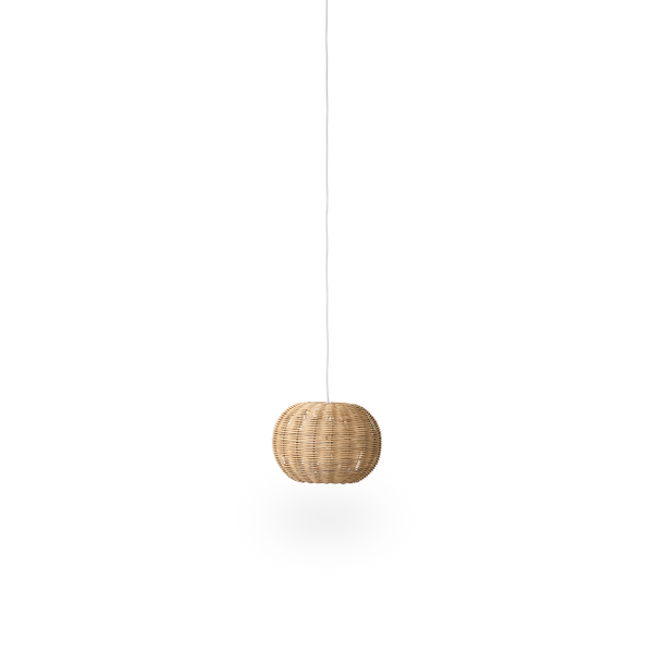 Tangelo rattan lampshade designed by Darcy Clarke, size Extra Small, Ø24 cm. Handcrafted in rattan with an inner steel frame giving it a good weight and stability.
