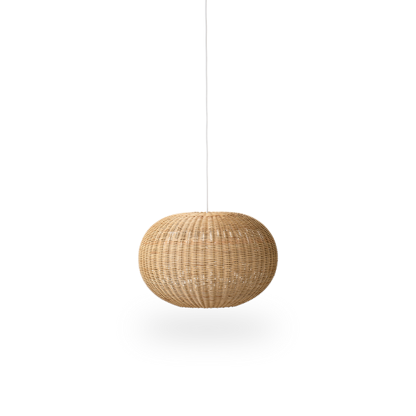 Tangelo rattan lampshade designed by Darcy Clarke, size Medium, Ø49 cm. Handcrafted in rattan with an inner steel frame giving it a good weight and stability.
