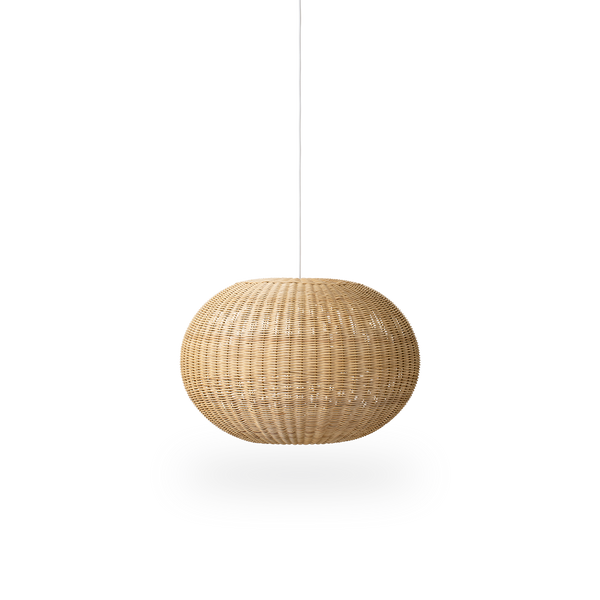 Tangelo rattan lampshade designed by Darcy Clarke, size Large, Ø62 cm. Handcrafted in rattan with an inner steel frame giving it a good weight and stability.