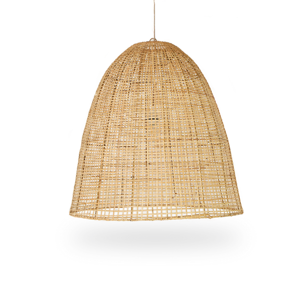 Showroom lampshade handcrafted from high-quality Indonesian rattan. Big lampshade in open rattan weave, height 70 cm.