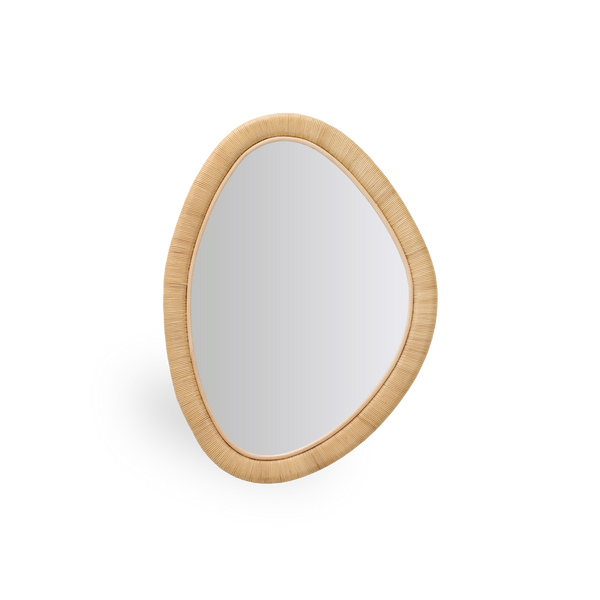Malou is an organically shaped mirror. The mirror’s woven frame is handcrafted from high-quality Indonesian rattan. Its soft shapes give the mirror an elegant and decorative expression.