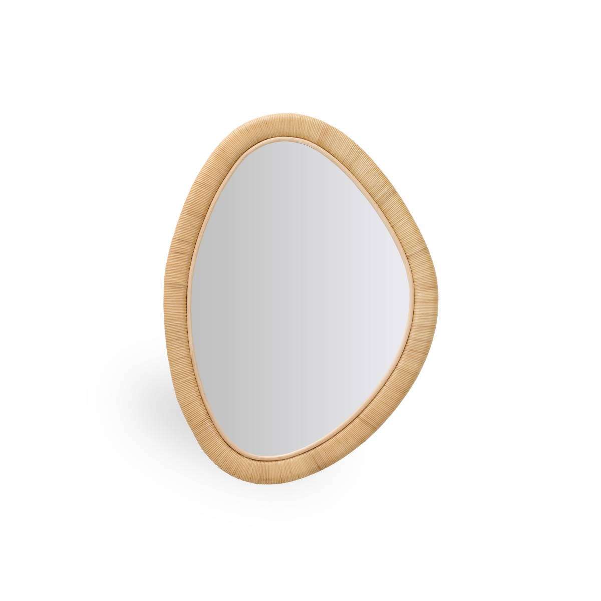 Malou is an organically shaped mirror. The mirror’s woven frame is handcrafted from high-quality Indonesian rattan. Its soft shapes give the mirror an elegant and decorative expression.