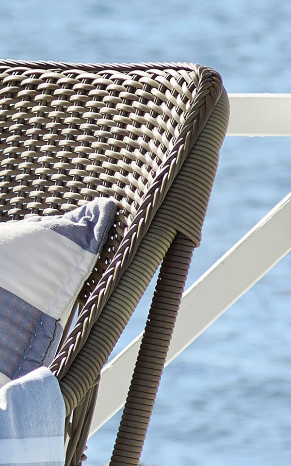 This is a close-up image of Dawn Lounge Chair in antique Grey ArtFibre Aluminium.