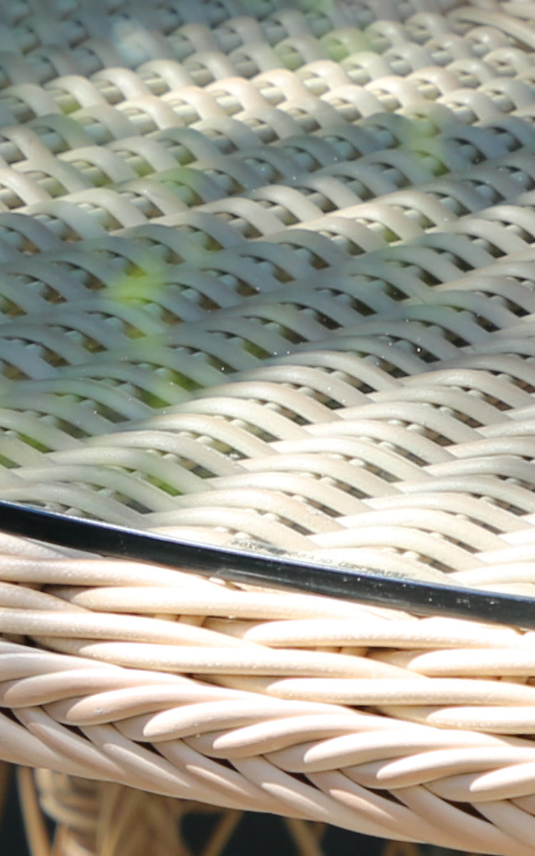 This is a close-up image of Grace Exterior Dining Table in natural ArtFibre Aluminium.