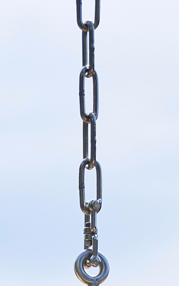 This is a close-up image of Chain Hanging Egg in metal.