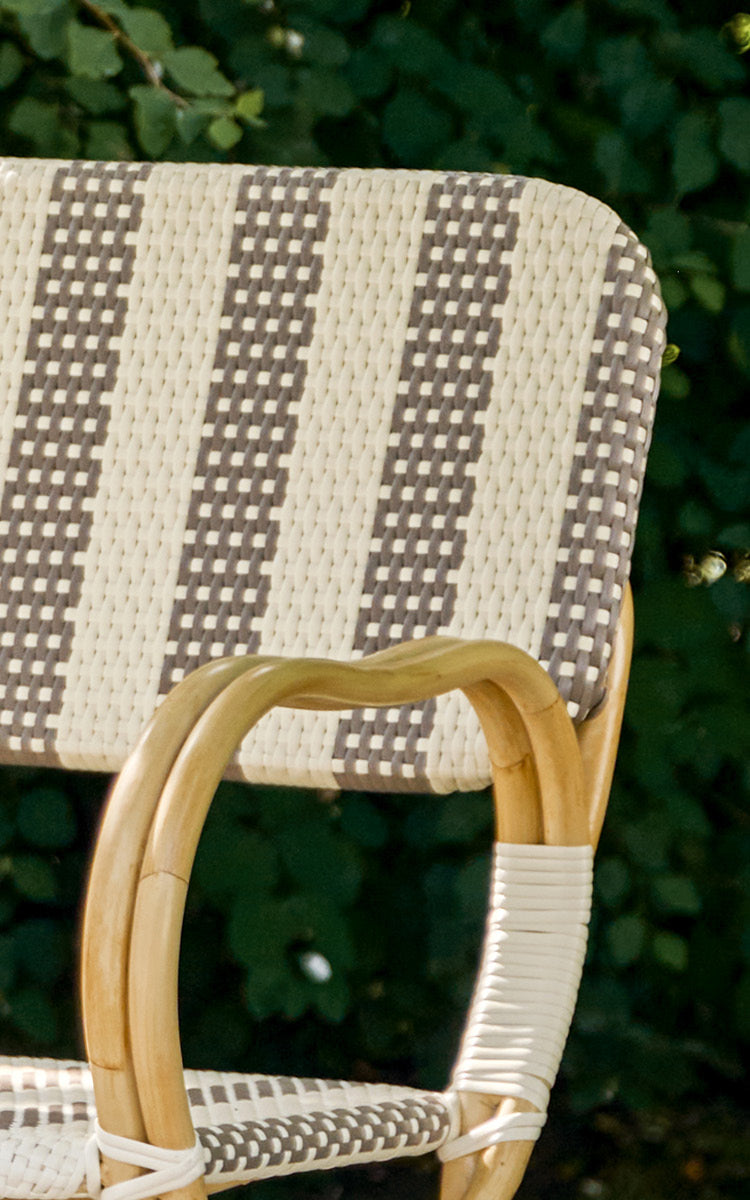 This is a close-up image of Bistro Exterior Bench in natural Aluminium ArtFibre.