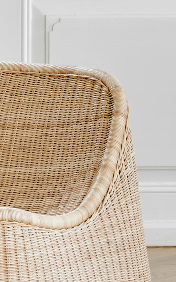 This is a close-up image of Chill Lounge Chair in natural core weave Rattan frame.