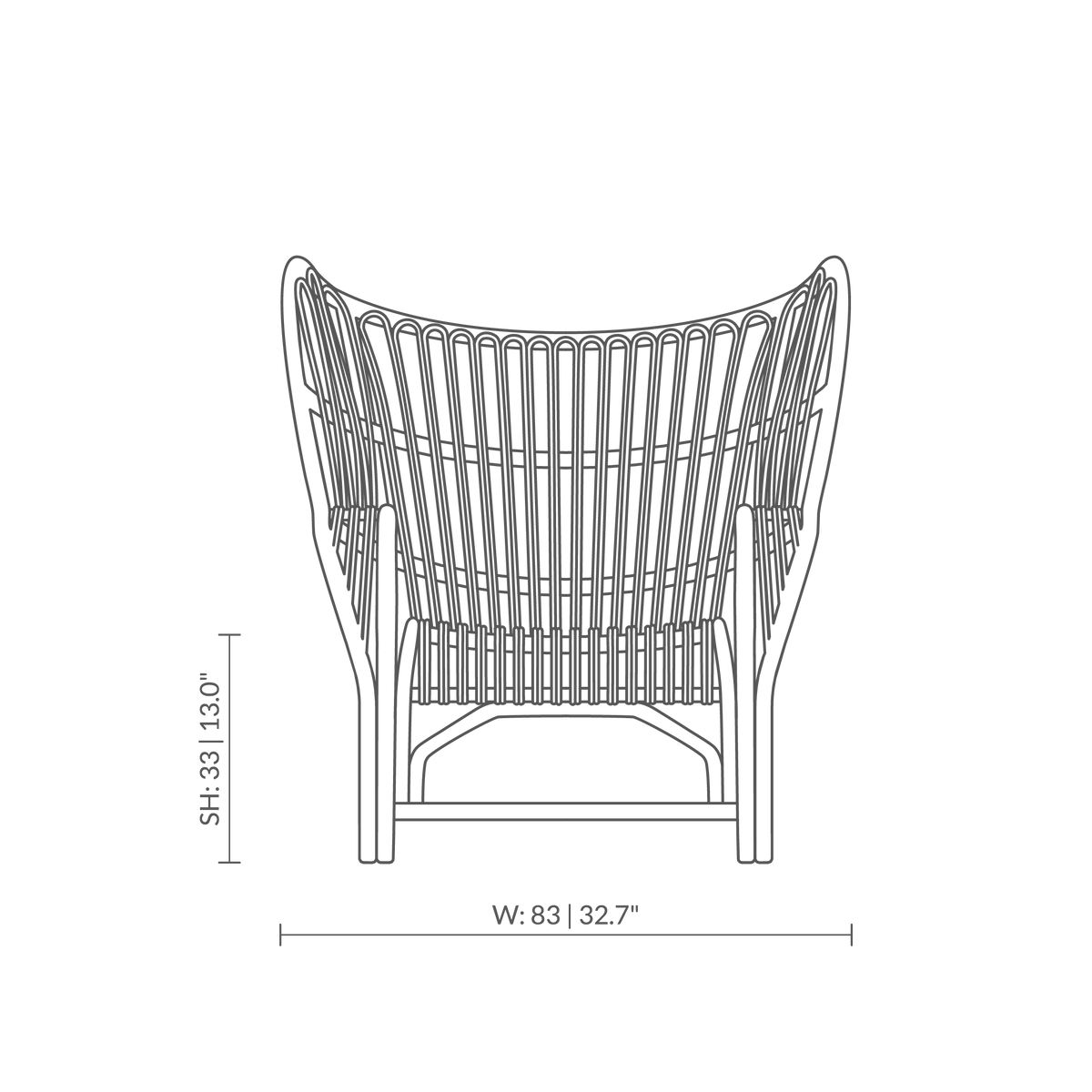 This is a dimensions diagram of VB-17 - Teddy Lounge Chair. Technical drawing showing product measurements.