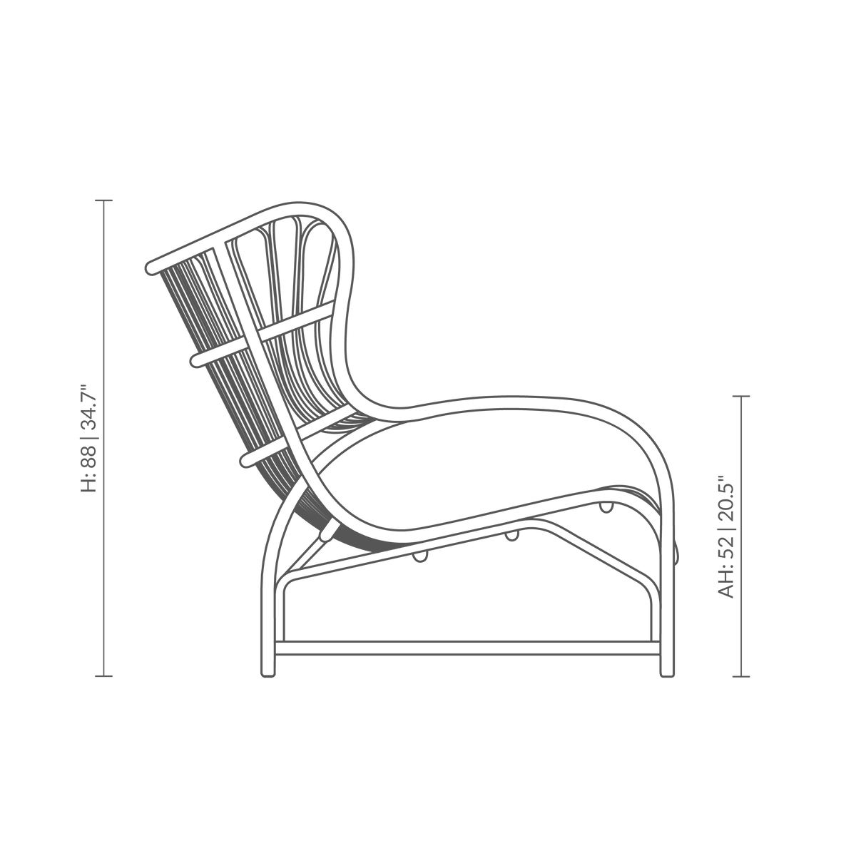 This is a dimensions diagram of VB-17 - Teddy Lounge Chair. Technical drawing showing product measurements.