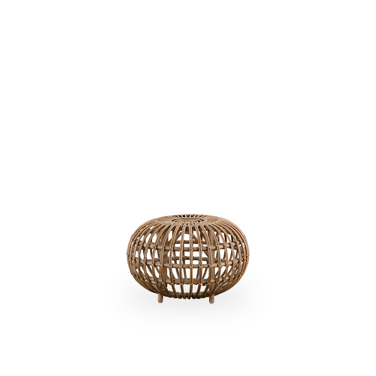Side view of Large Ottoman Ø55 cm designed by Franco Albini & Franca Helg. Handcrafted in high quality rattan in Antique brown color.