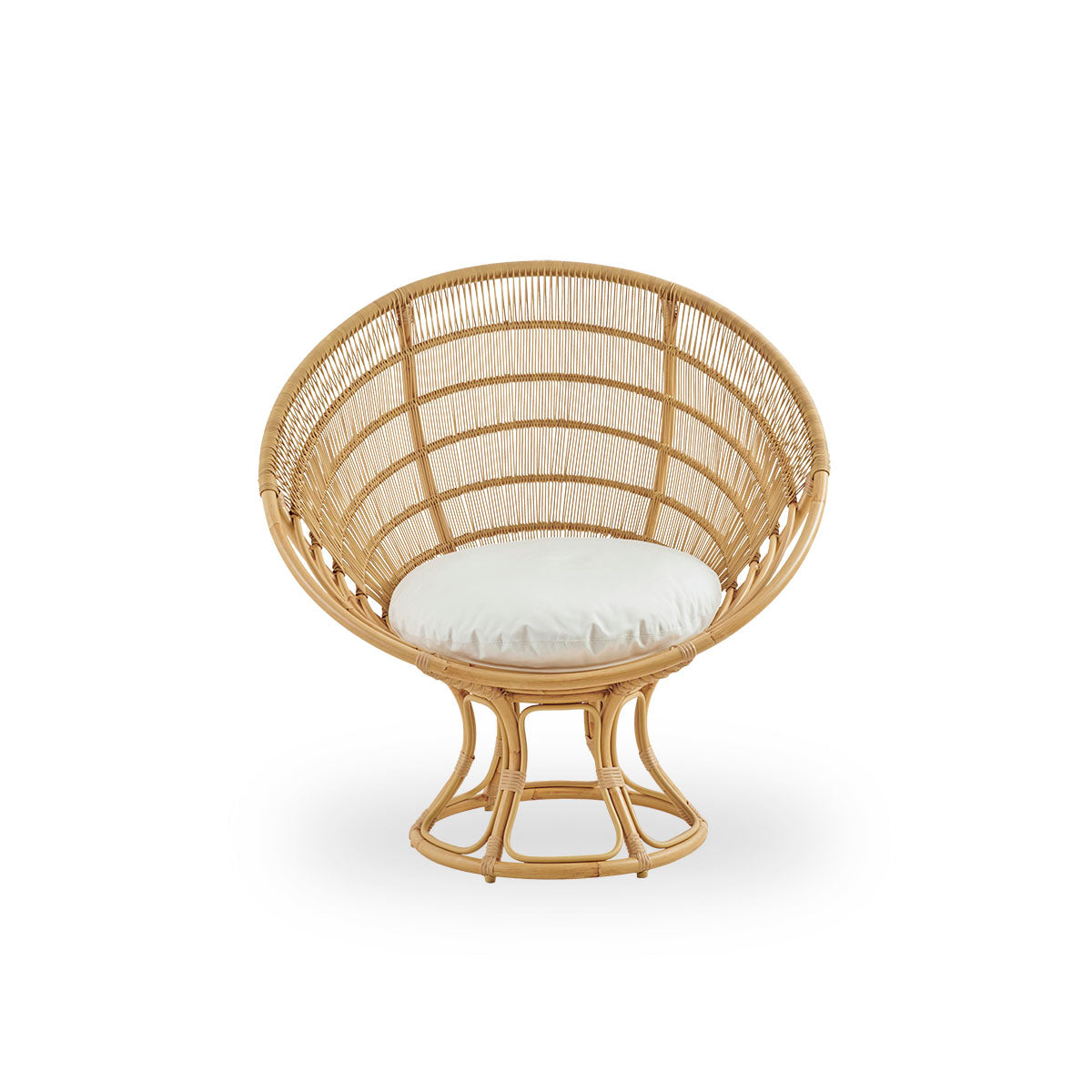 Front view of the Luna Exterior lounge chair designed by Franco Albini & Franca Helg.
Round outdoor lounge chair with an aluminium frame in hand-painted rattan look with ArtFibre windings.