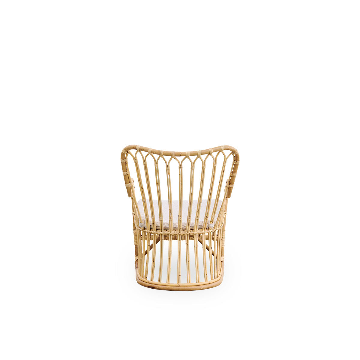 Plain back view of Tulip lounge chair designed by Tove Kindt-Larsen, with soft organic lines. Handcrafted from high-quality Indonesian rattan.