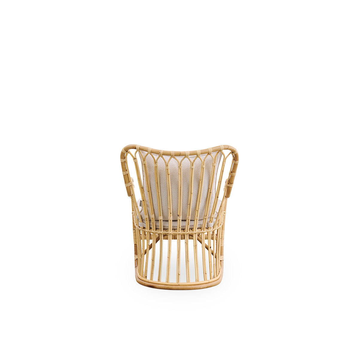 Plain back view of Tulip lounge chair designed by Tove Kindt-Larsen, with soft organic lines. Handcrafted from high-quality Indonesian rattan.