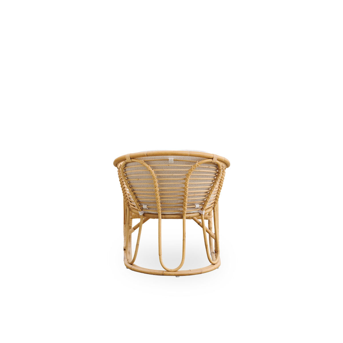 Plain back view of Swing lounge chair designed by Tove Kindt-Larsen. Handcrafted from high-quality Indonesian rattan and fitted with seat and back cushion.