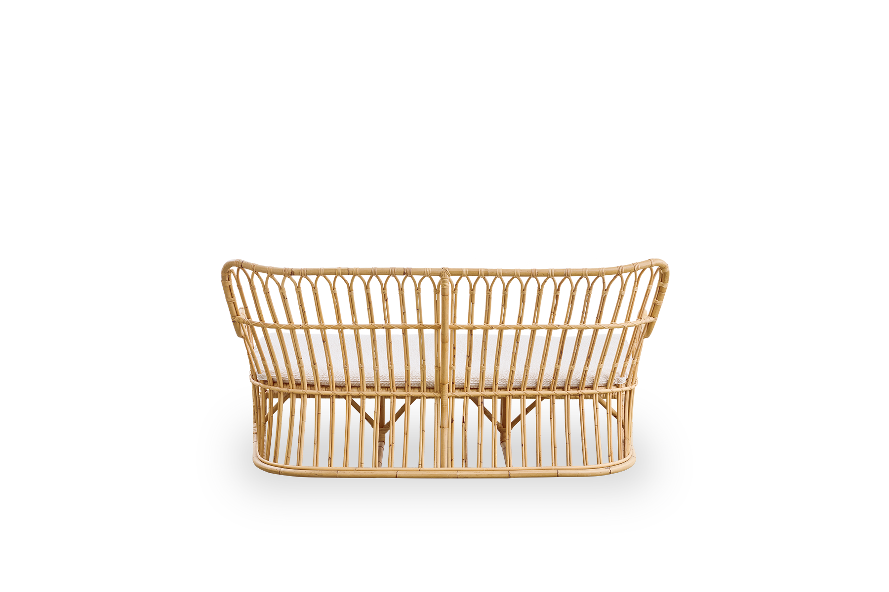 Plain back view of Tulip wicker sofa designed by Tove Kindt-Larsen, with soft organic lines. Handcrafted from high-quality Indonesian rattan.