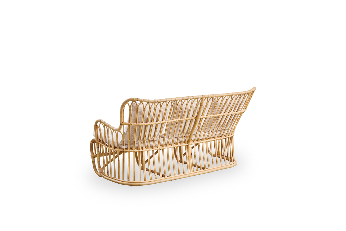 Plain back view of Tulip wicker sofa designed by Tove Kindt-Larsen, with soft organic lines. Handcrafted from high-quality Indonesian rattan.