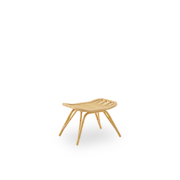 Side view of Monet outdoor footstool in Natural color. Aluminium frame in rattan look with ArtFibre windings.
