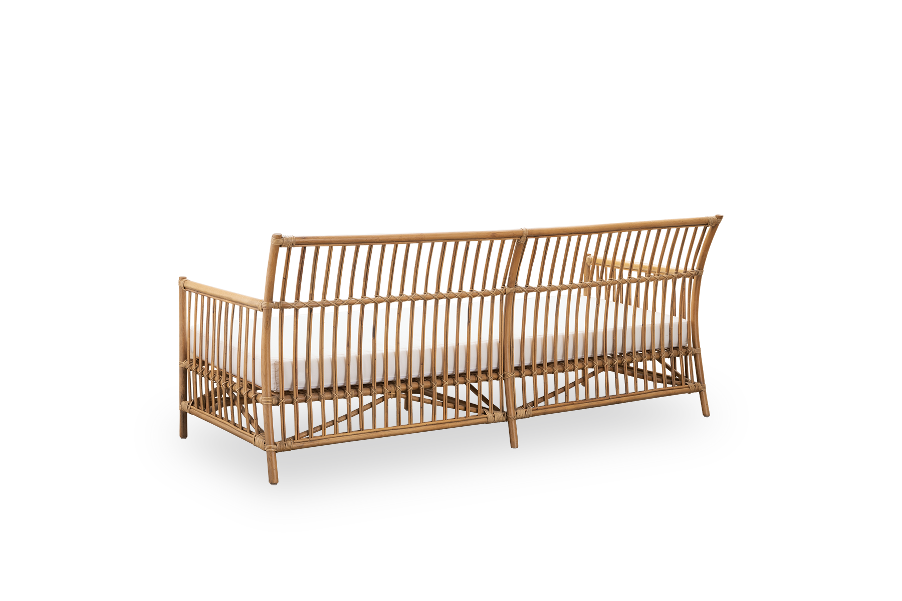 Plain back view of Caroline outdoor 3-seater sofa in Antique color, simple and elegant Danish design. Aluminium frame in rattan look with ArtFibre bindings.
