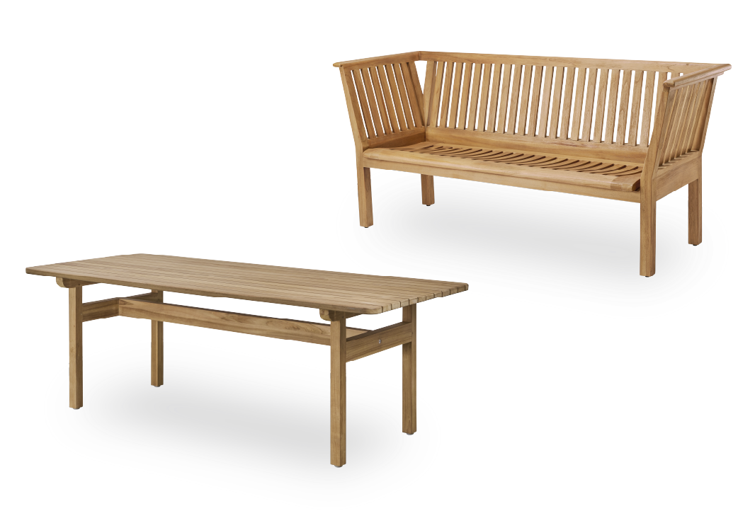 St Catherine teak bench and Tobias teak table by Arne Jacobsen.png__PID:6e3b466b-e44c-47e2-a7d7-5588b54b5c62