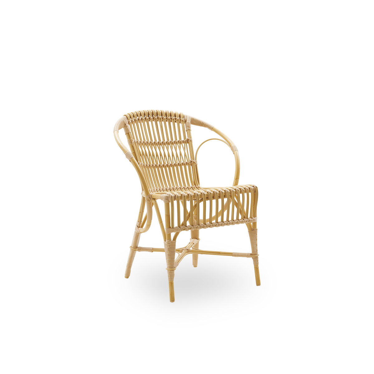 Side view of Robert Exterior lounge chair designed by Robert W. Aluminium frame in rattan look with ArtFibre bindings with detailed woven seat and backrest.